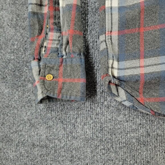 J Crew Button Shirt Men's Small Gray Red Plaid Flannel Long Sleeve Pocket Adult - Picture 7 of 14